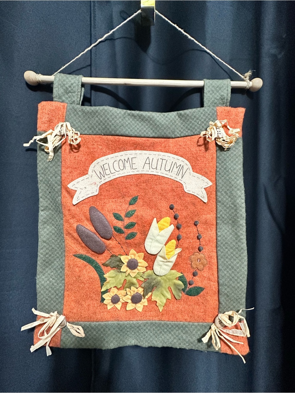Autumn Harvest Welcome Tapestry - Orange & Green Seasonal 3-D Wall Decor